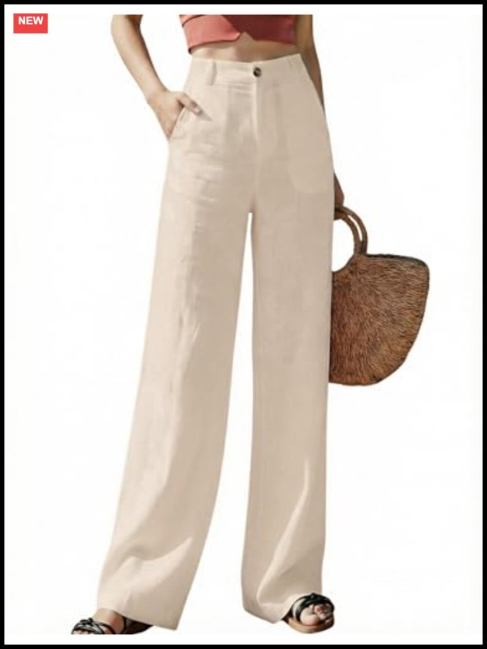 High Waisted Wide Leg Pants with Button Front